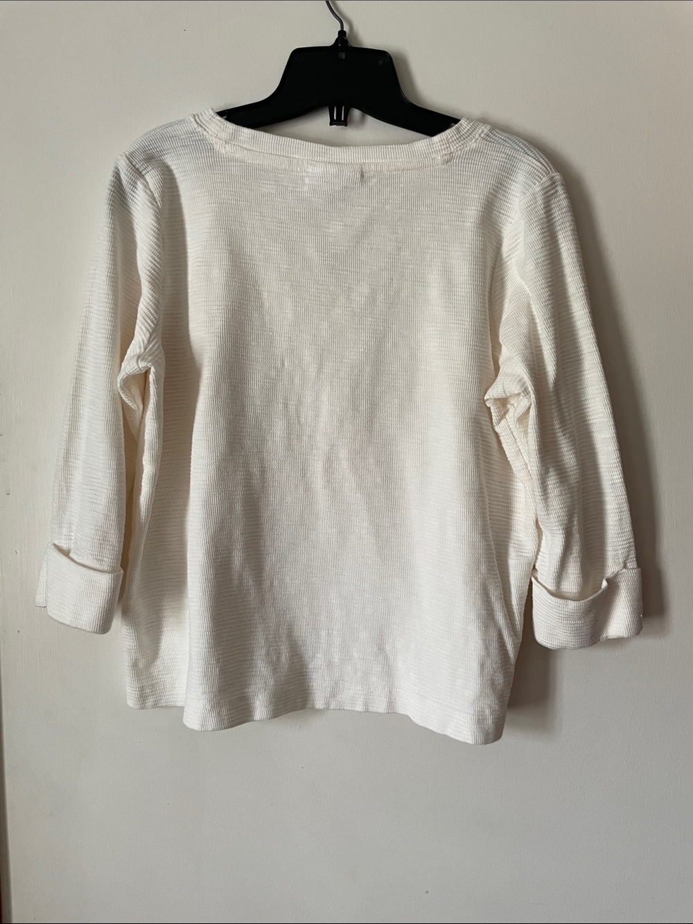 Cream Ribbed Henley Top with Button Placket - Picture 2 of 5